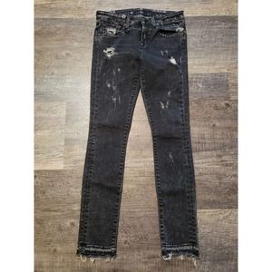 R13 Kate Skinny in Charlton Black Denim Jeans Frayed Hem Sz 27 Made In Italy (b